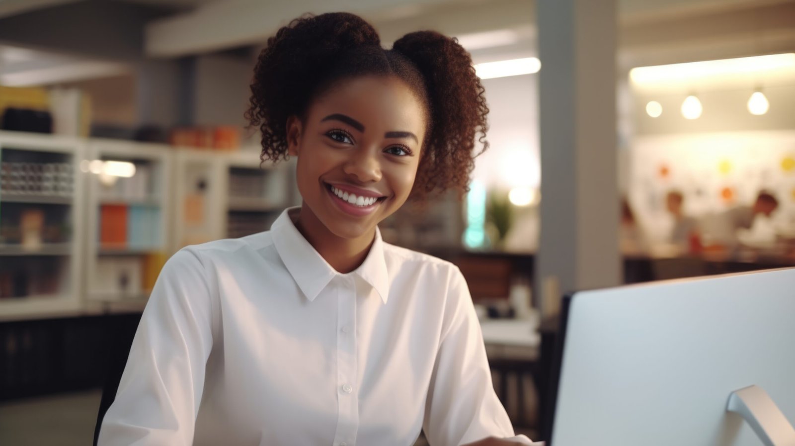 A Smiling Professional Woman Working on a Laptop